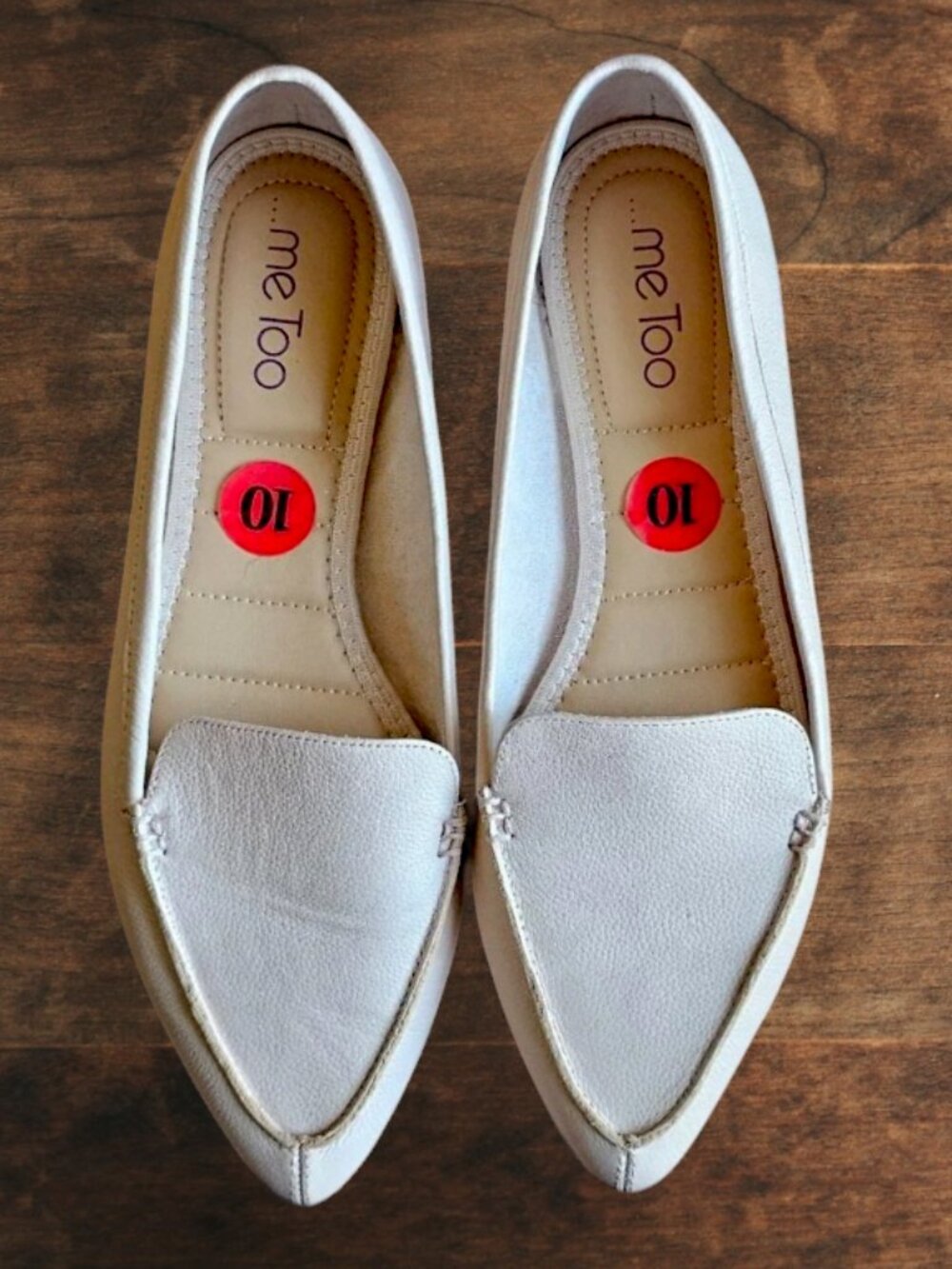 Me Too 10 Pointed Toe Genuine Leather Flats Loafers Beige Tan